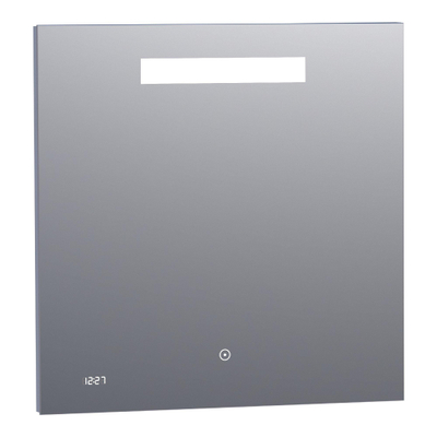 BRAUER Quartz miroir – carré – 70 x 70 cm – LED directe en haut – avec horloge – Aluminium