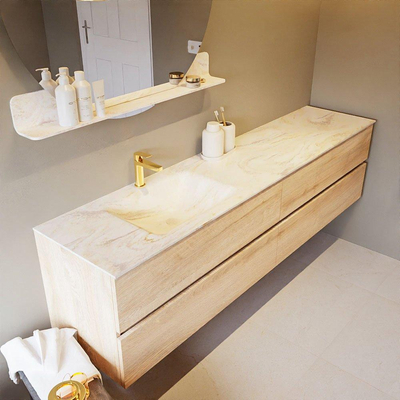 Mondiaz VICA-DLUX ensemble de meuble de salle de bain - 200cm - meuble sous-vasque chêne blanchi - 4 tiroirs - lavabo encastré nuage gauche - 1 trou de robinet - version haute 60cm - ostra