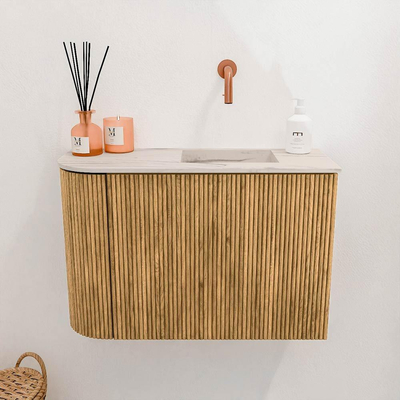 Mondiaz JOYA-DLUX 61.6cm toiletmeubel - ronding links kleur Oak - Wastafel FAYE positie Rechts Zonder kraangat kleur Nata.