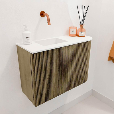 Mondiaz JOYA 61.6cm meuble de toilette - arrondi droit couleur Dusk - Vasque FAYE position Gauche Sans trou de robinet couleur Talc.