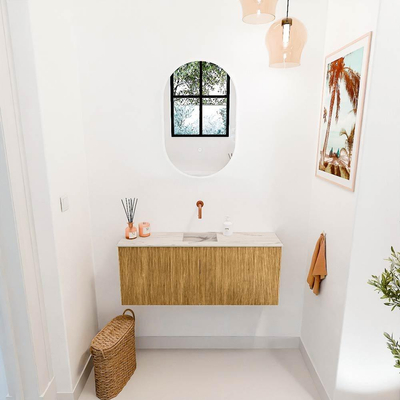 Mondiaz JOYA-DLUX 100cm meuble de salle de bains WC - couleur Oak - Vasque FAYE position Milieu Sans trou de robinet couleur Nata.