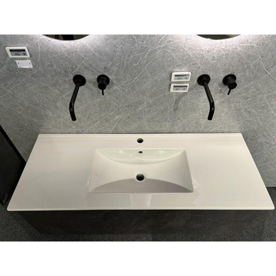 HR badmeubelen Enjoy wastafel 120cm 1 kr gat Matrix Wastafelonderkast 3D-front 1 lade greeploos garnet grey SHOWROOMMODEL