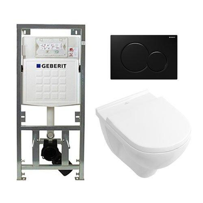 Villeroy & Boch O.novo ensemble encastré avec cuvette suspendue à évacuation profonde blanc abattant softclose plaque de commande noir