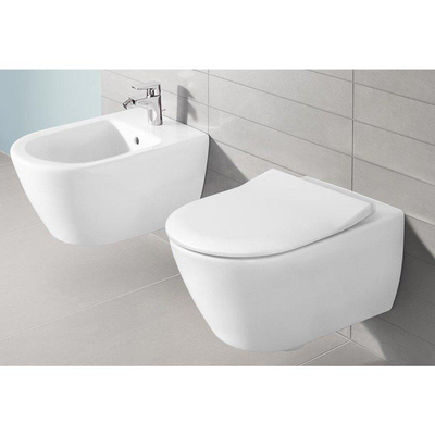 Villeroy & Boch Subway 2.0 Pack WC - réservoir encastré - WC à fond creux - flush direct - abattant mince - plaque de déclenchement gris clair - boutons ronds - blanc