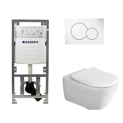Villeroy en boch Subway 2.0 toiletset met Geberit inbouwreservoir met diepspoel wandcloset directflush slimseat zitting en bedieningsplaat met ronde knoppen wit
