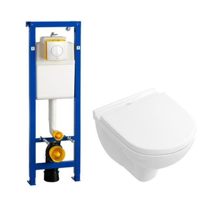 Villeroy & Boch O.novo Compact ensemble encastré Wisa avec cuvette suspendue à chasse profonde blanc abattant softclose plaque de commande blanche