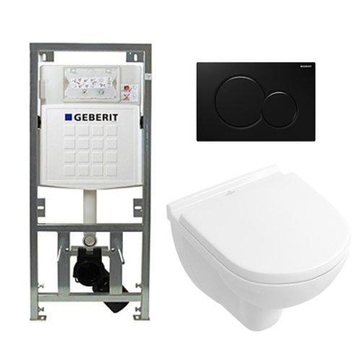 Villeroy & Boch O.novo Compact ensemble encastré avec WC suspendu à chasse profonde blanc abattant à fermeture douce plaque de commande noire