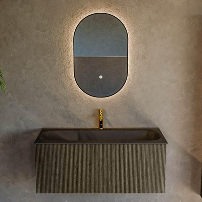 Ensemble de meuble de salle de bain Mondiaz KURVE - 100x46x40cm - 1 tiroir - lavabo en solid surface - milieu - 1 trou de robinet - Shadow