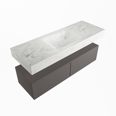 Mondiaz ALAN-DLUX Ensemble de meuble - 130cm - meuble Dark grey mat - 2 tiroirs - Lavabo Cloud Opalo suspendu - vasque Centre - 1 trou de robinet
