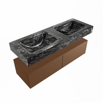 MONDIAZ ALAN - DLUX Ensemble meuble de salle de bains - 130cm - meuble bas - Rust - 2 tiroirs - lavabo suspendu - 2 vasques - 2 trous de robinet - Lava