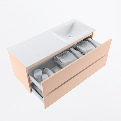 MONDIAZ VICA Ensemble meuble de salle de bains - 120cm - meuble bas rosee - 2 tiroirs - vasque cloud droite - 1 trou de robinet - version haute 60cm - talc
