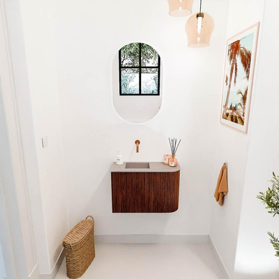 Mondiaz JOYA-DLUX 61.6cm toiletmeubel - ronding rechts kleur Ruby - Wastafel FAYE positie Links Zonder kraangat kleur Saba.