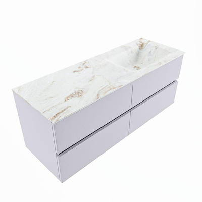 Mondiaz VICA-DLUX Ensemble meuble de salle de bains - 130cm - cale - 4 tiroirs - Lavabo encastré CLOUD - à droite - 1 trou de robinet - couleur Frappe - Version XL 60cm de haut