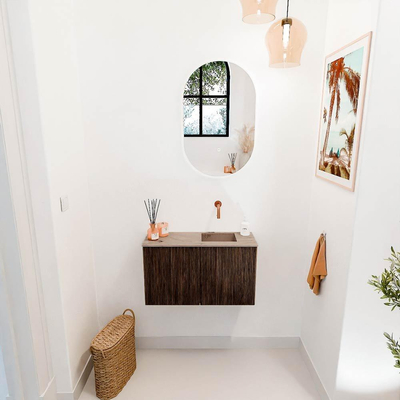 Mondiaz JOYA-DLUX 70cm toiletmeubel - kleur Walnut - Wastafel FAYE positie Rechts Zonder kraangat kleur Arena.