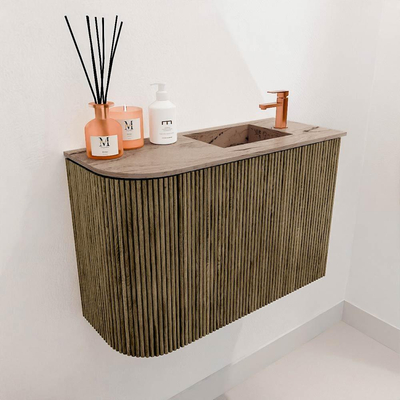 Mondiaz JOYA-DLUX 61.6cm toiletmeubel - ronding links kleur Dusk - Wastafel FAYE positie Rechts 1 kraangat kleur Arena.