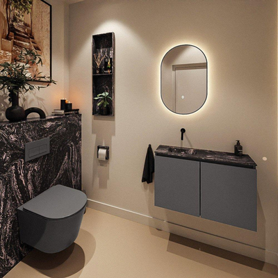 MONDIAZ TURE-DLUX Meuble toilette - 80cm - Dark Grey - EDEN - vasque Lava - position gauche - sans trou de robinet