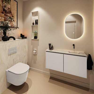 MONDIAZ TURE-DLUX meuble WC 100 cm Linen. EDEN vasque Ostra position à droite. Sans trou de robinet.