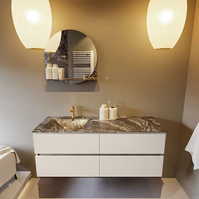 Mondiaz VICA-DLUX ensemble de meuble de salle de bain - 130cm - meuble sous-vasque lin - 4 tiroirs - lavabo encastrée nuage gauche - 1 trou de robinet - version haute de 60cm - lave