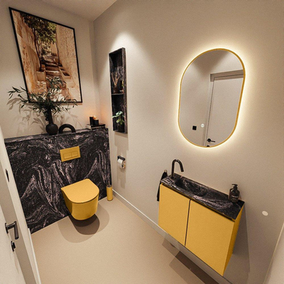 MONDIAZ TURE-DLUX Meuble WC 60cm Ocher. Lavabo EDEN Lava position gauche. Avec 1 trou de robinetterie.