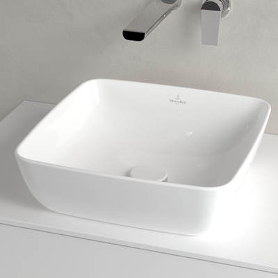 Villeroy & Boch Artis opzetwastafel vierkant - 41x41x12.5cm CeramicPlus - zonder kraangat - zonder overloop - Stone White (mat wit)