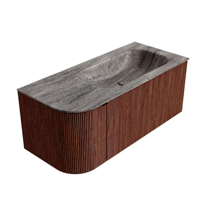 MONDIAZ KURVE-DLUX Meuble de salle de bains 105cm arrondi Gauche couleur Ruby avec 1 tiroir et 1 porte. Lavabo BIG SMALL Droite 1 trou de robinet Oza.