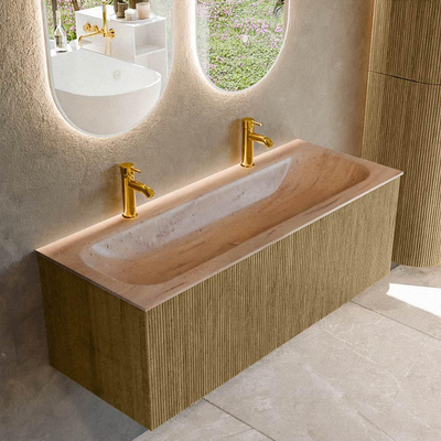MONDIAZ KURVE-DLUX 120cm badmeubel kleur Dusk met 1 lade en 0 deuren. Wastafel BIG LARGE Midden 2 kraangaten Saba.