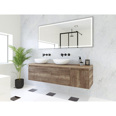 HR Matrix ensemble de meubles de salle de bain 3d 160cm 2 tiroirs sans poignée avec bandeau de poignée et placard latéral en couleur charleston