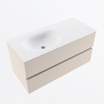 Mondiaz VICA Ensemble de meuble de salle de bain - 100cm - meuble sous-vasque lin - 2 tiroirs - lavabo lune gauche - 1 trou de robinet - version haute de 60cm - talc