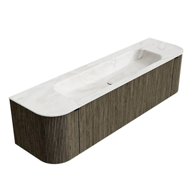 Mondiaz KURVE-DLUX Ensemble de meuble salle de bain - 170x46x40cm - 1 tiroir - 2 portes - lavabo en solid surface - milieu - sans trou de robinet - Shadow