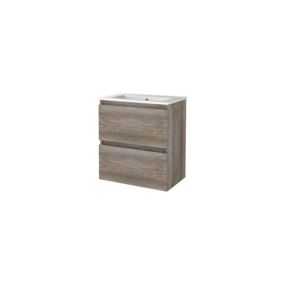 Basic-Line Start 39 ensemble de meubles de salle de bain 60x39cm sans poignée 2 tiroirs lavabo en porcelaine 1 trou pour robinet mfc scotch oak