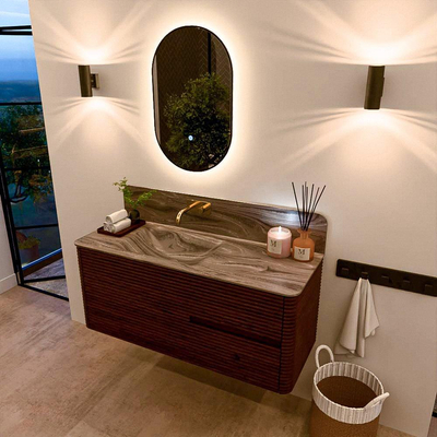 Mondiaz CIRO-DLUX Badkamermeubelset - 120x45x50cm - Solid surface wastafel Sombra - 1 wasbak Links - zonder kraangaten - 2 lades - Ruby