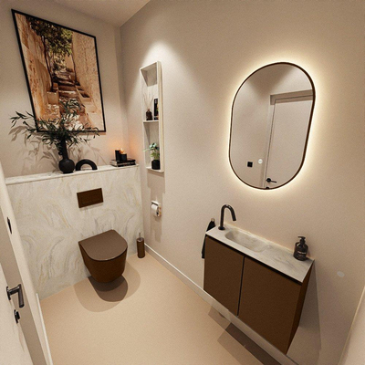 MONDIAZ TURE-DLUX 60cm toiletmeubel Rust. EDEN wastafel Ostra positie links. Met 1 kraangat.
