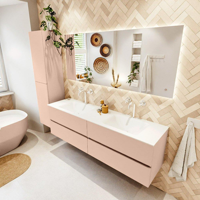 Mondiaz Vica ensemble de meuble de salle de bain - 170cm - meuble sous lavabo rosee - 4 tiroirs - lavabo cloud double - 2 trous de robinet - version haute de 60cm - talc