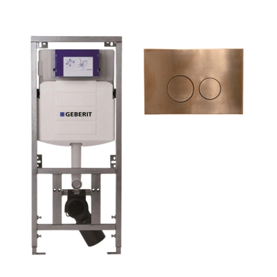 Geberit Inbouwreservoir UP320 met QeramiQ metal bedieningsplaat - dualflush - ronde knoppen - metaal koper
