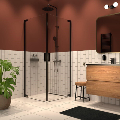 Sealskin Inc. Tweedelige hoekinstap 90x90x200cm 8mm helder veiligheidsglas met antikalklaag zwart mat