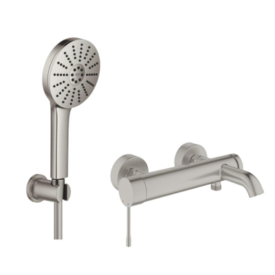 Grohe Essence New Badmengkraan - 29.8cm - Vitalio Joy Badset - ronde handdouche - 3 straalsoorten - met houder - Brushed Supersteel (RVS)