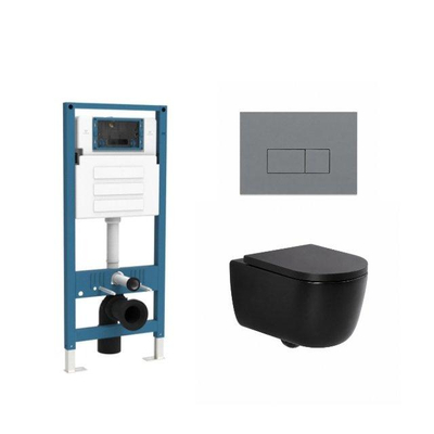 QeramiQ Dely Swirl Ensemble de toilette - réservoir encastré Qeramiq Flush - abattant 35mm - plaque de commande en plastique gris clair - boutons rectangulaires - noir mat