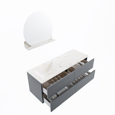 Mondiaz VICA-DLUX ensemble de meuble de salle de bain - 130cm - meuble sous-vasque plata - 4 tiroirs - lavabo encastré cloud gauche - 1 trou de robinet - miroir modèle spot - version XL 60cm haut - ostra