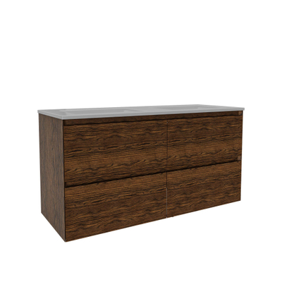 Saniclass Holz Pure Meuble de salle de bain - 120x45x60cm - lavabo en céramique blanc - 2 vasques - sans trous de robinet - 4 tiroirs - Walnut pure