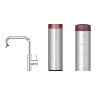 Quooker Flex Square kokendwaterkraan - draaibare & uittrekbare uitloop - PRO3 incl. Cube reservoir - Warm / kokend / bruisend / gefilterd water - chroom