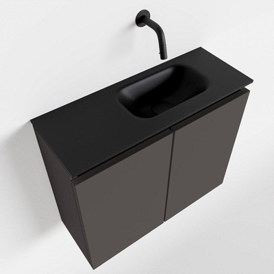 MONDIAZ TURE Fonteinset - 60x23x50cm - 0 kraangaten - 2 deuren - darkgrey mat - Wasbak rechts - Solid Surface Zwart