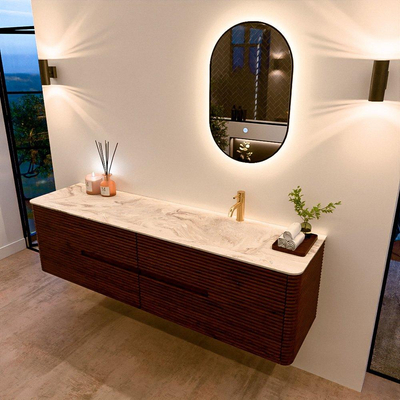 Mondiaz CIRO-DLUX Badkamermeubelset - 180x45x50cm - Solid surface wastafel Frappe - 1 wasbak Rechts - 1 kraangat - 4 lades - Ruby