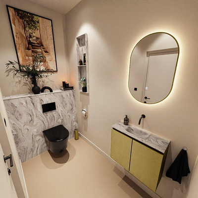 MONDIAZ TURE-DLUX Meuble toilette - 60cm - Oro - EDEN - vasque Glace - position centrale - sans trou de robinet