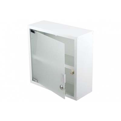 Differnz Quadro armoire cubique 30x30x12cm avec verre satiné sans croix avec serrure blanc