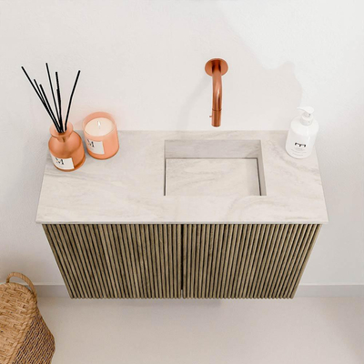 Mondiaz JOYA-DLUX 60cm toiletmeubel - kleur Dusk - Wastafel FAYE positie Rechts Zonder kraangat kleur Ostra.