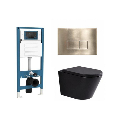 QeramiQ Dely Ensemble de toilette - réservoir encastré QeramiQ Flush - abattant 35mm - plaque de commande en laiton brossé métal - boutons rectangulaires - noir mat
