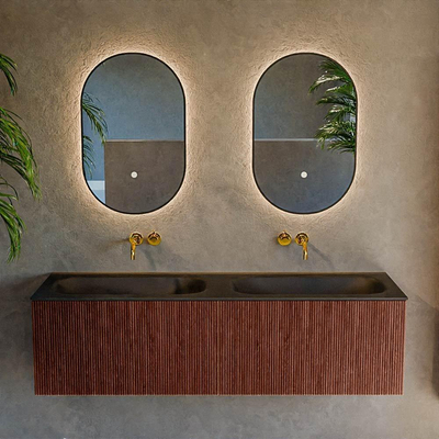 Mondiaz KURVE Badkamermeubelset - 150x46x40cm - 2 lade - wastafel solid surface - dubbel - zonder kraangat - Ruby