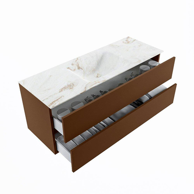 MONDIAZ VICA-DLUX Badkamermeubelset - 130cm - onderkast rust- 2 lades - inbouw wastafel cloud midden - 1 kraangat - 60cm hoge versie - frape