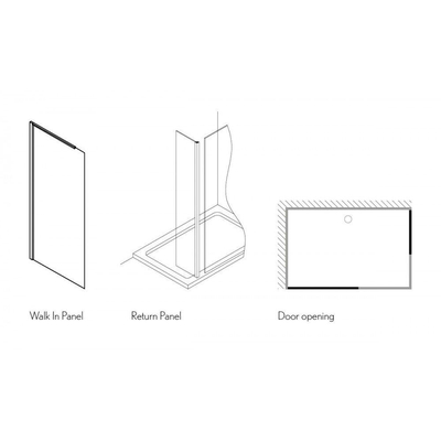 Crosswater Design S Zijwand - met hoekprofiel - 20x195cm zilver helder - glas - zilver