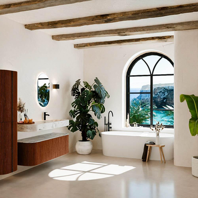 MONDIAZ THOR-DLUX Meuble de salle de bains 140cm arrondi gauche + droite couleur Ruby avec 1 tiroir et 2 portes. Vasque suspendue CLOUD Droite 1 trou de robinet couleur Glace.